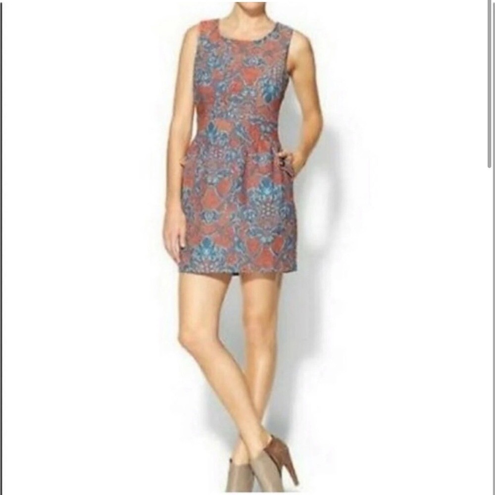 Anthropologie Tulle Structured Tapestry Scoop Neck Mini Dress Sz S